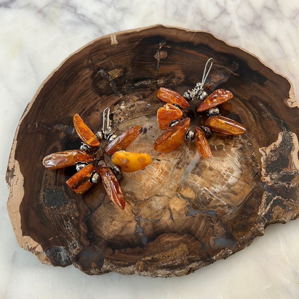 Silver And Amber Large Bold Statement Earrings - image 1